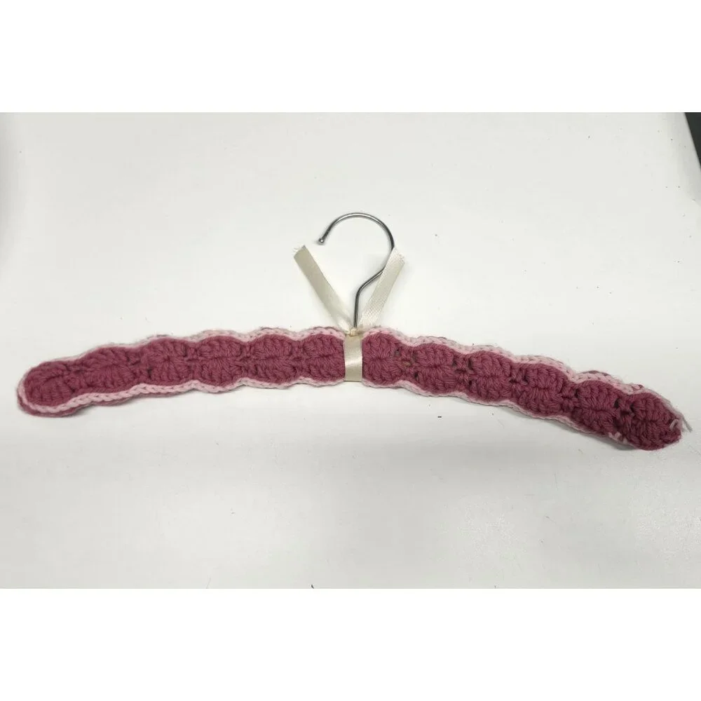 Crochet Covered Wooden Clothes Hanger Pink Vintage